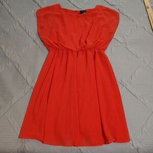 Fun & Flirt Sheer Batwing Dress Orange-Red Junior's Size L HOCO Formal Wedding